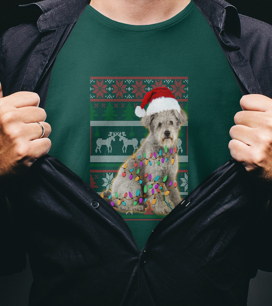 Pumi Dog Christmas Lights Santa Hat Ugly T-Shirt