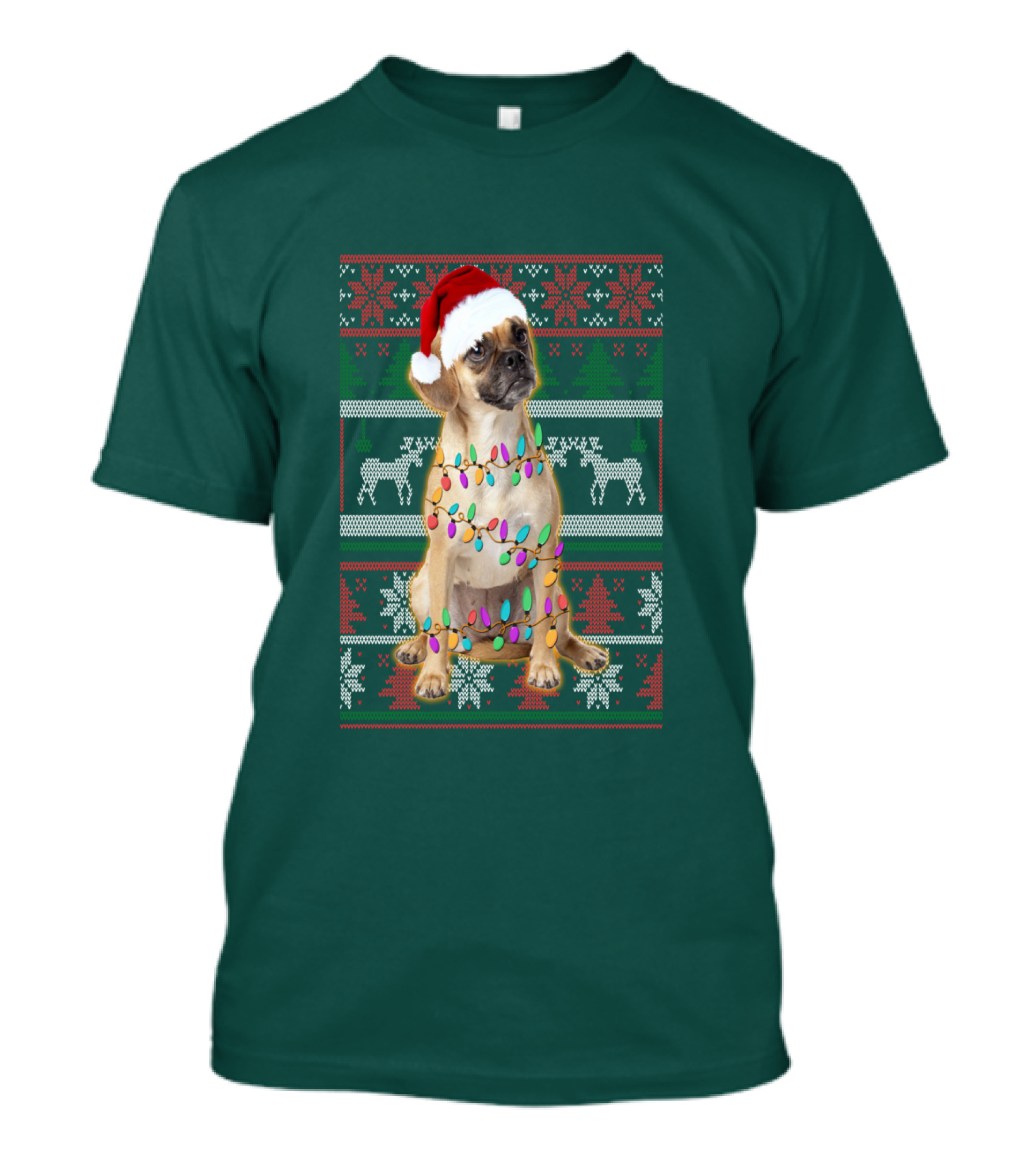 Puggle Christmas Santa Hat With Holiday Lights T-Shirt