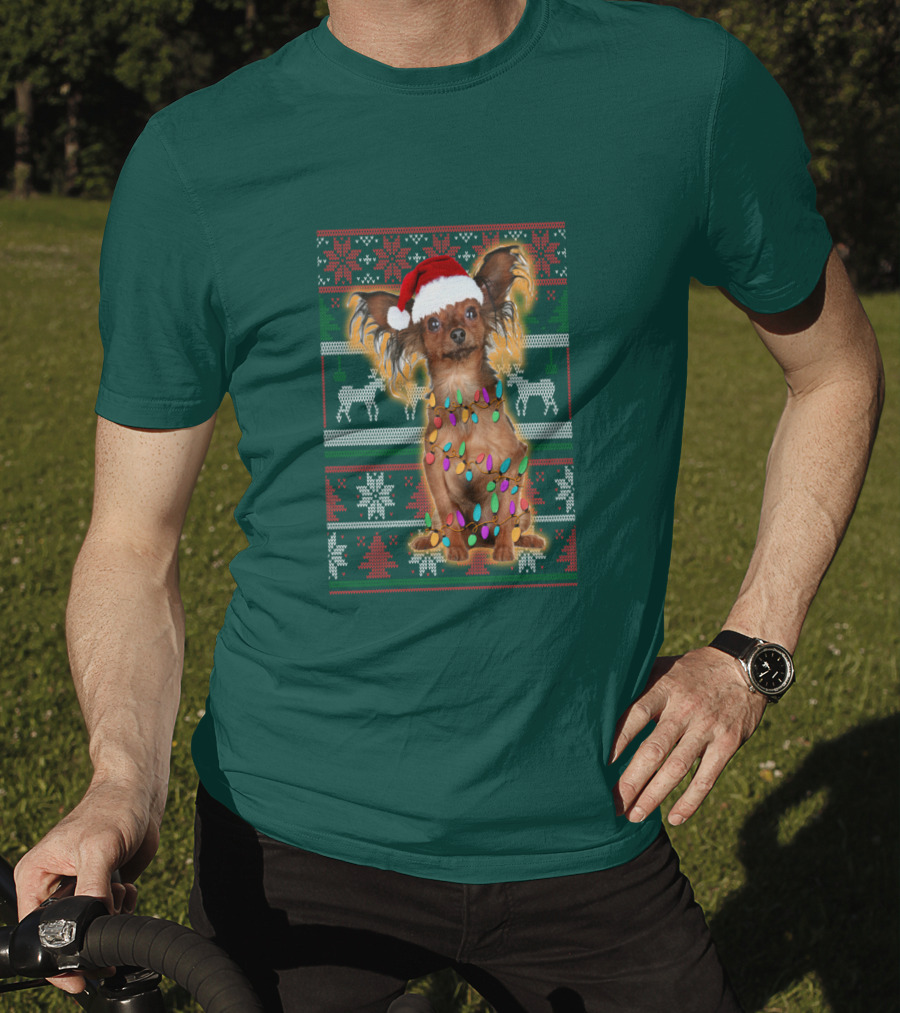Russian Toy Christmas Lights Santa Hat Reindeer Snowflakes T-Shirt