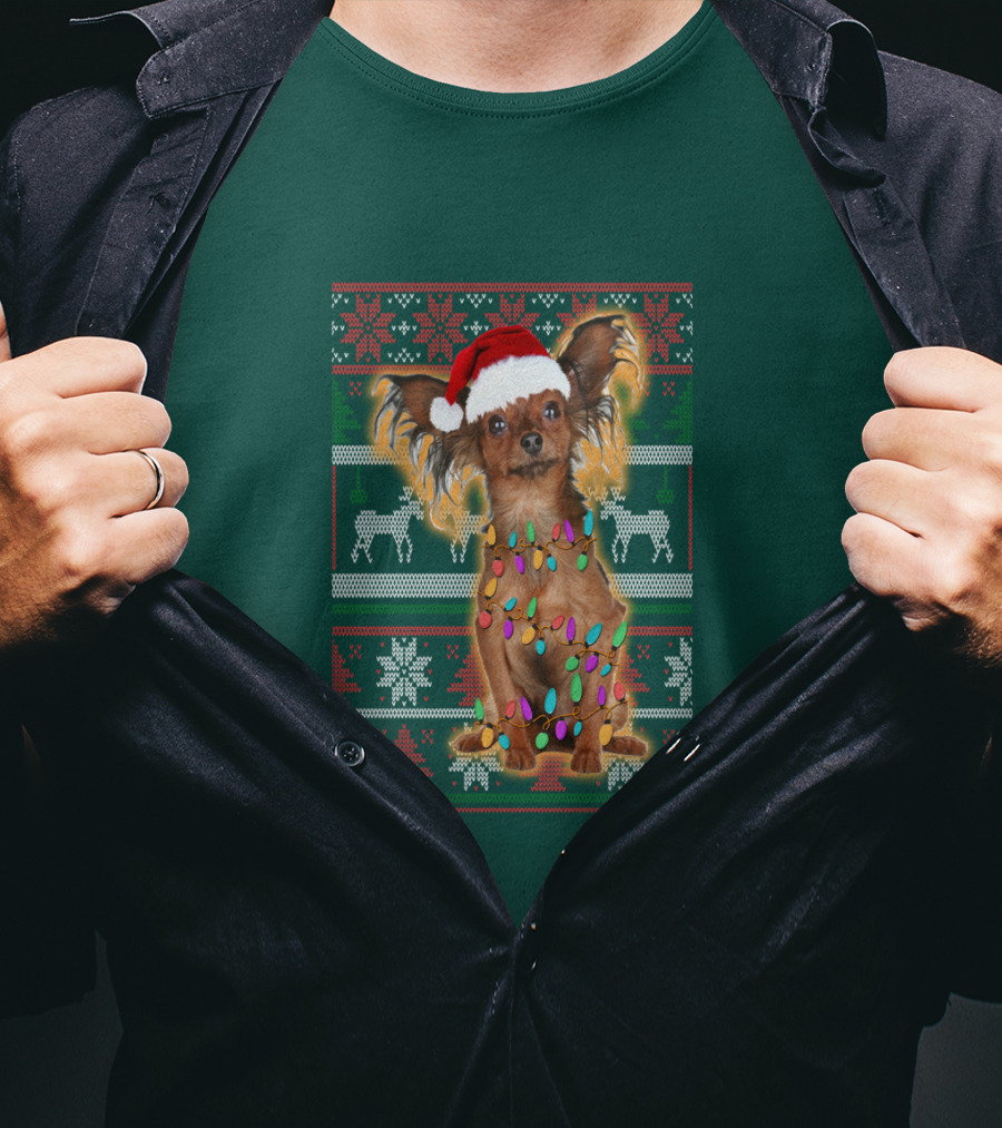 Russian Toy Christmas Lights Santa Hat Reindeer Snowflakes T-Shirt