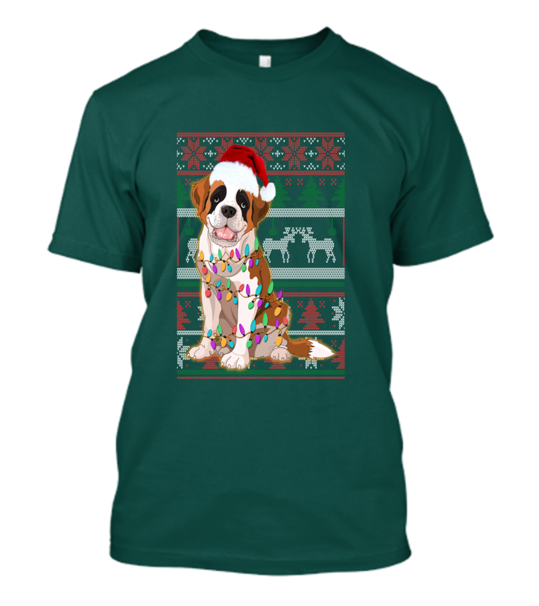 St Bernard Christmas Lights Ugly T-Shirt
