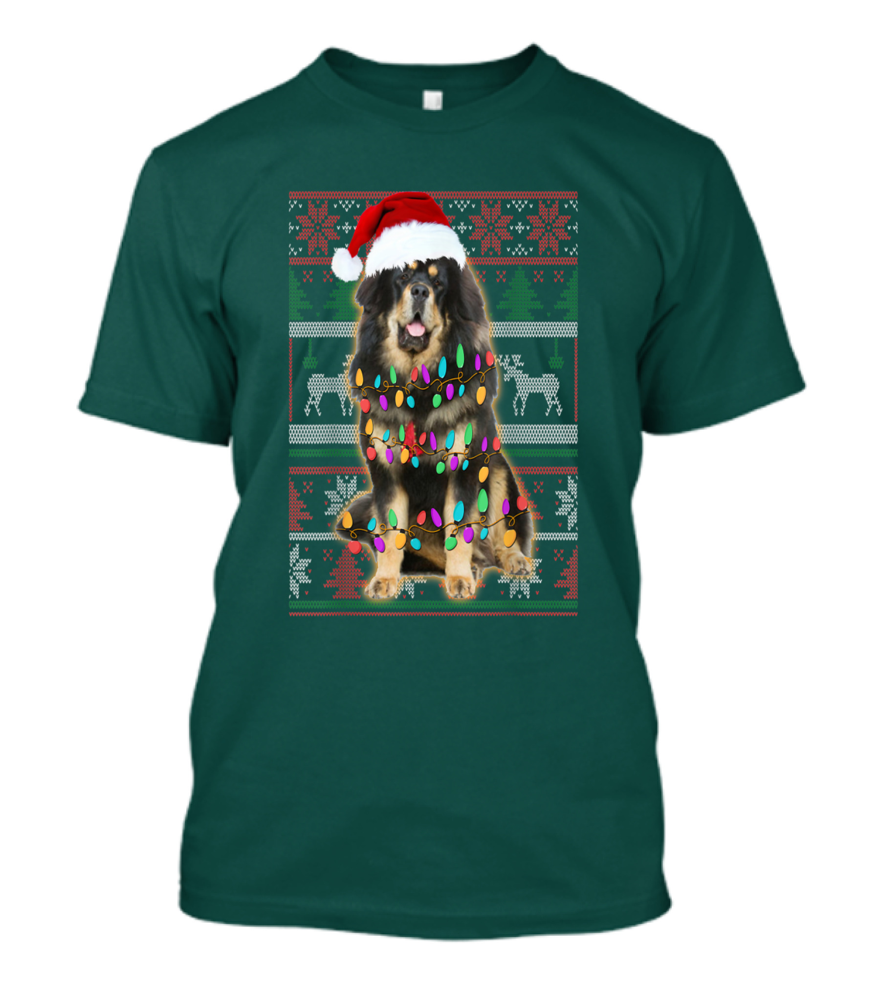 Tibetan Mastiff Christmas Sweater With Lights And Santa Hat T-Shirt