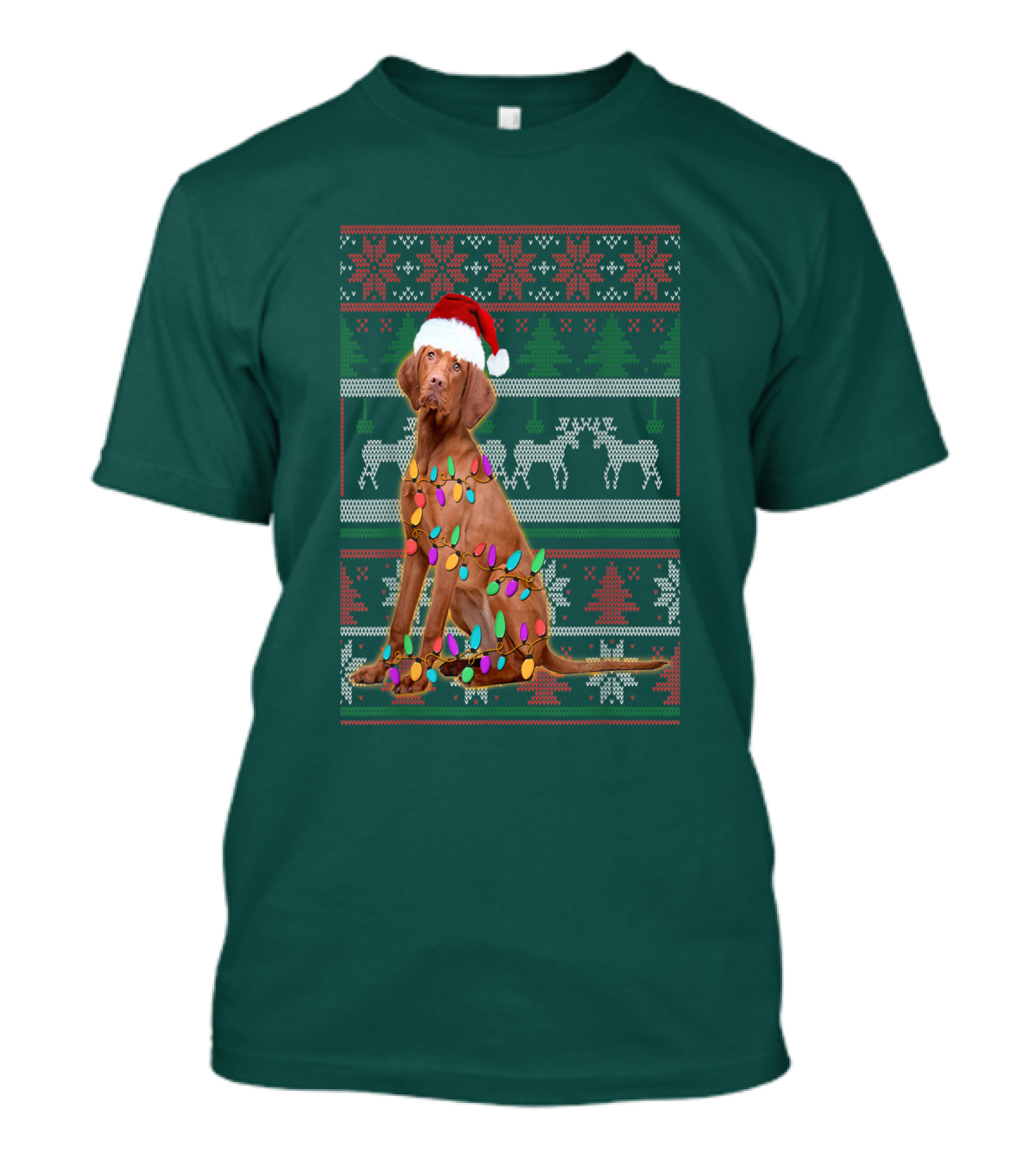 Vizsla Christmas Lights Santa Hat Ugly T-Shirt