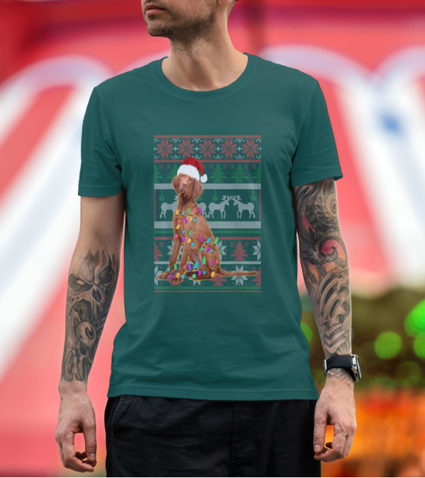 Premium T-Shirt: Vizsla Christmas Lights Santa Hat Ugly T-Shirt Vizsla Christmas Lights Santa Hat Ugly T-Shirt