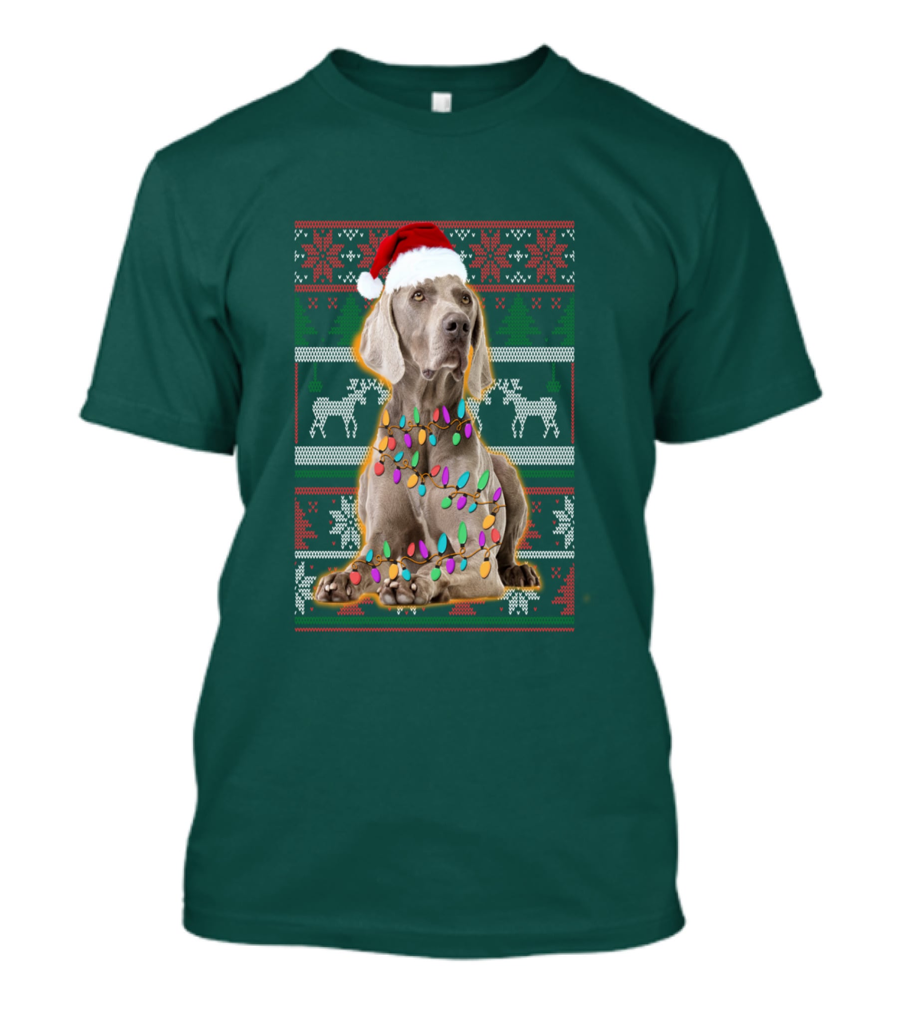 Weimaraner Christmas Lights Santa Hat Holiday T-Shirt