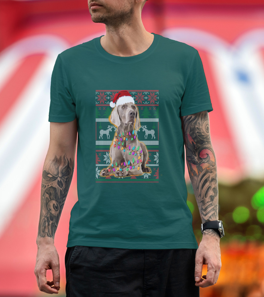 Weimaraner Christmas Lights Santa Hat Holiday T-Shirt