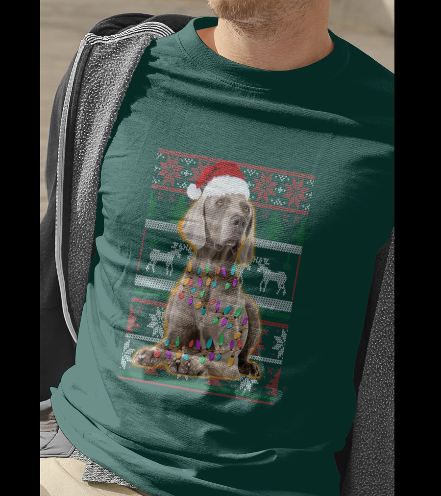 Weimaraner Christmas Lights Santa Hat Holiday T-Shirt
