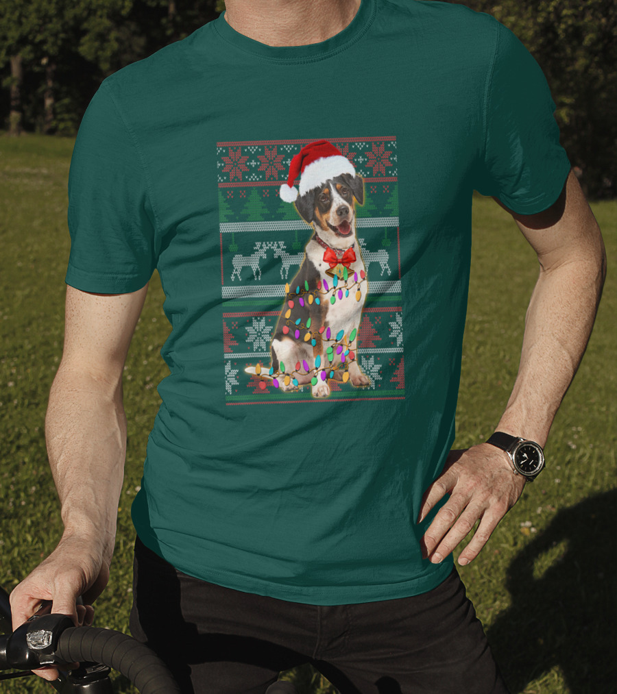Treeing Walker Coonhound Christmas Lights Santa Hat Holiday T-Shirt