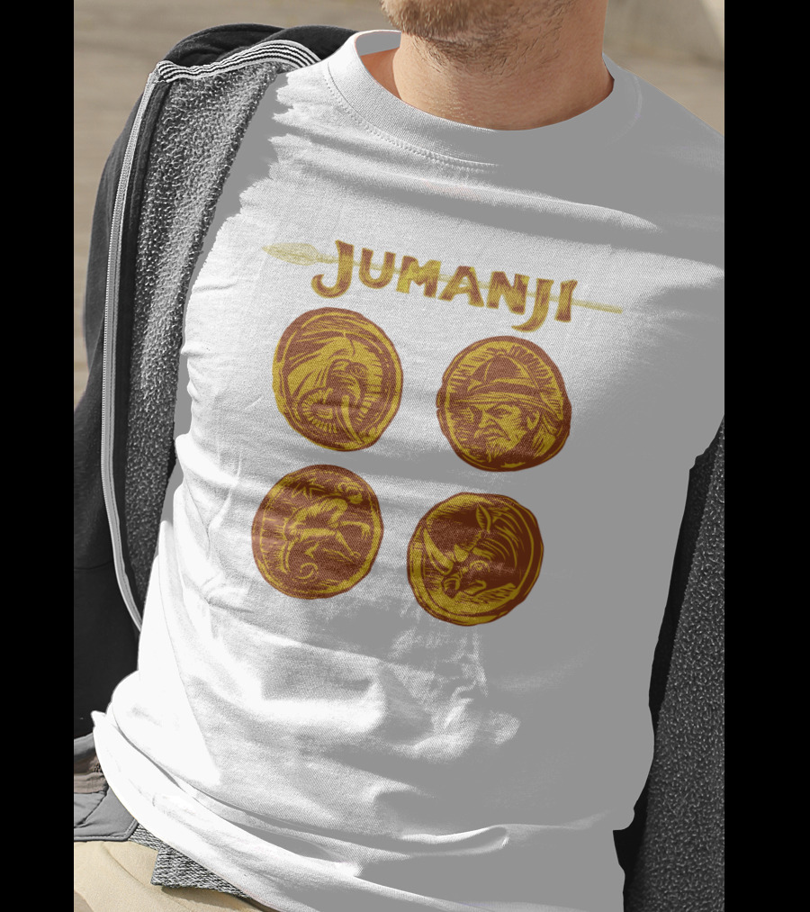 Jumanji Character Portrait Coins And Spear Sketch T-Shirt