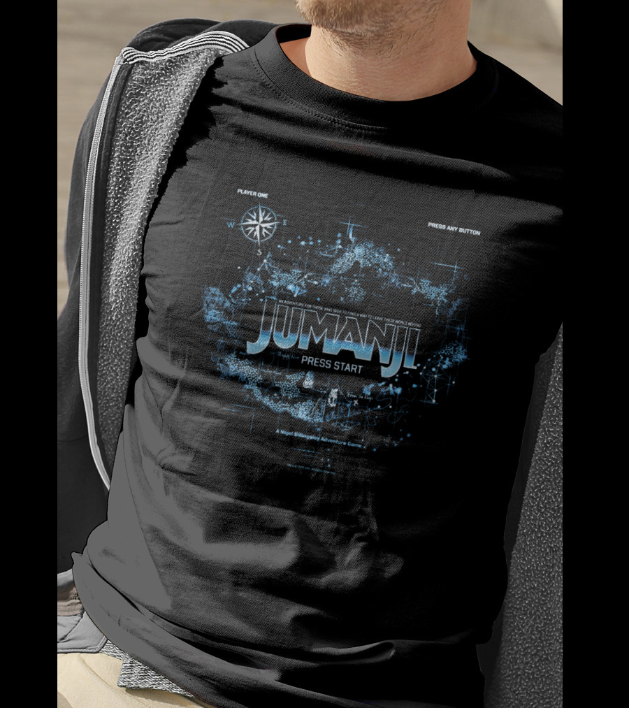 Jumanji Blue Adventure Map Press Start Compass Player One T-Shirt