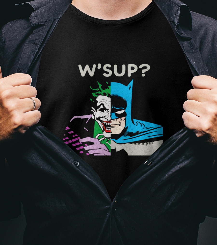 W'SUP Joker And Batman Split Face Iconic Comic T-Shirt