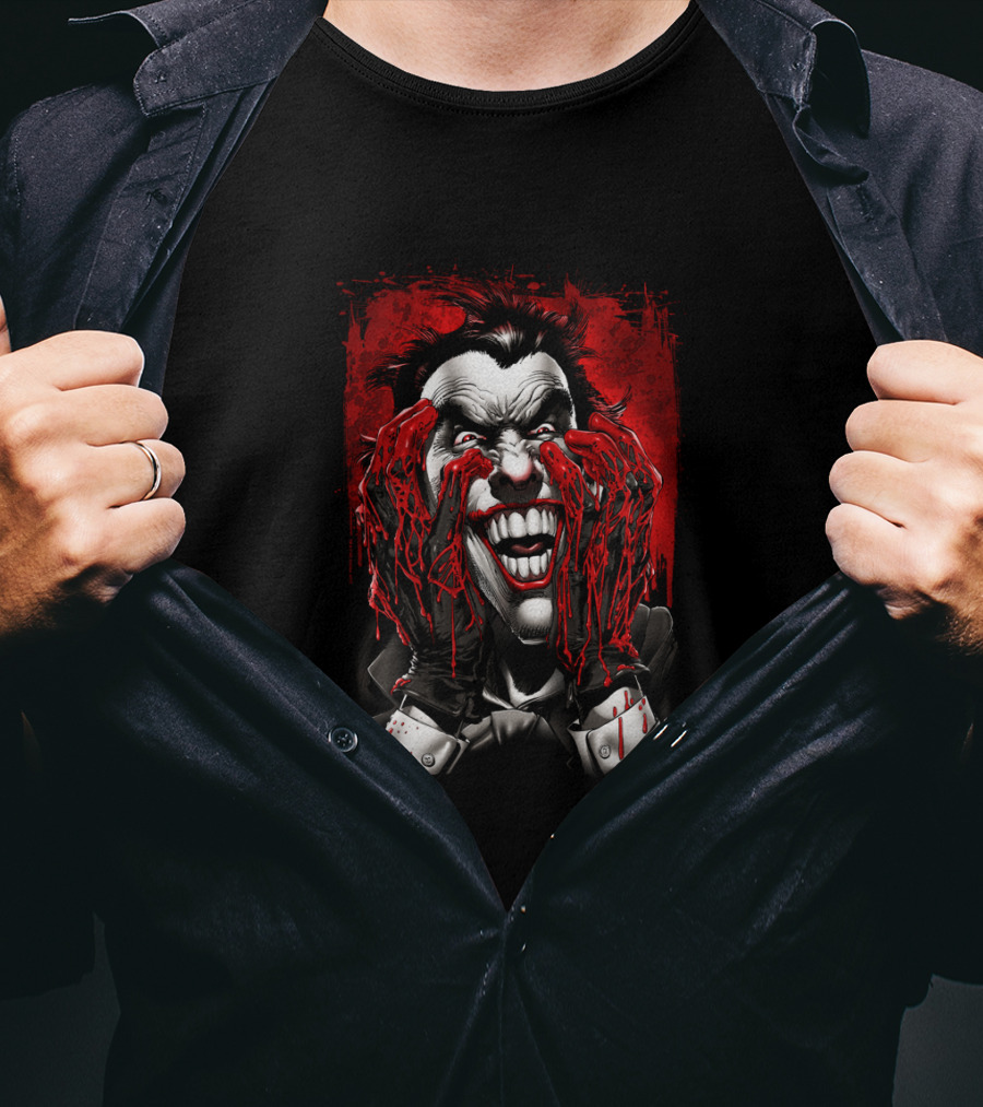 Batman Joker Laughing Blood-Soaked Hands T-Shirt
