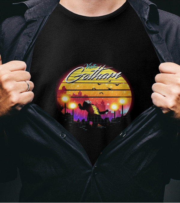 Visit Gotham Joker Am I Crazy Or Is It Just Me Retro Cityscape T-Shirt