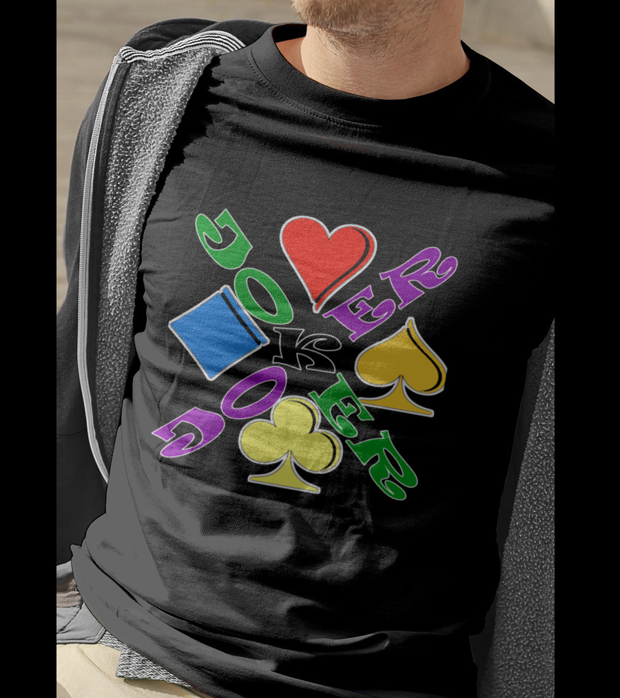 Rainbow Colored Joker Heart Spade Club Diamond Playing Cards T-Shirt