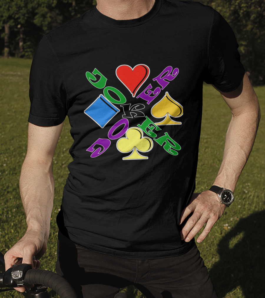 Rainbow Colored Joker Heart Spade Club Diamond Playing Cards T-Shirt