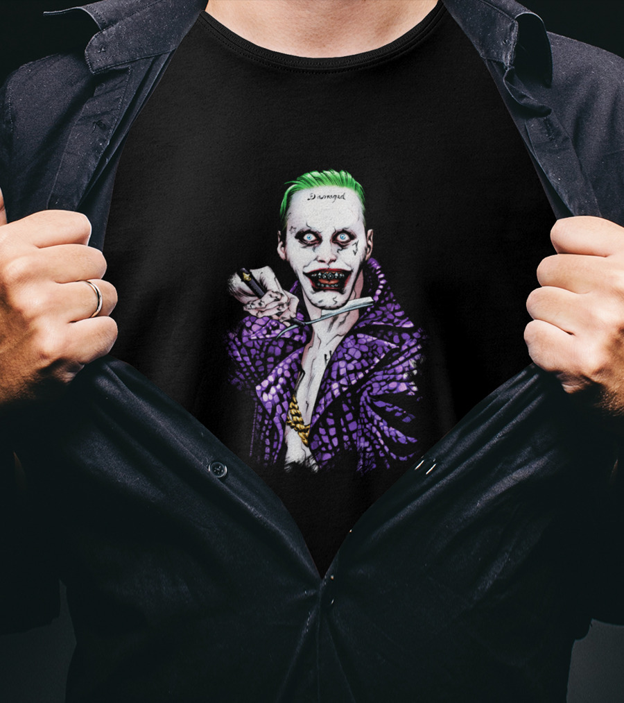 Suicide Squad Damaged Joker Knife Purple Jacket T-Shirt