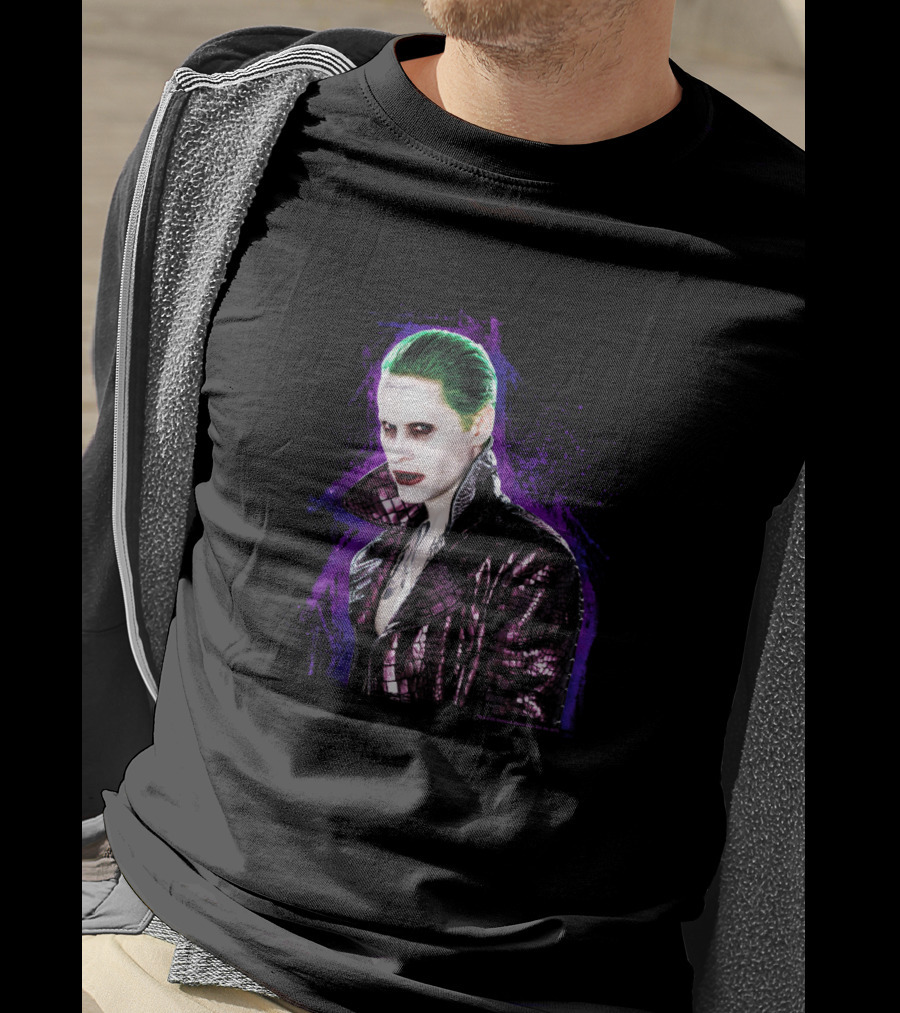 Suicide Squad Joker Stare Green Hair Purple Background T-Shirt