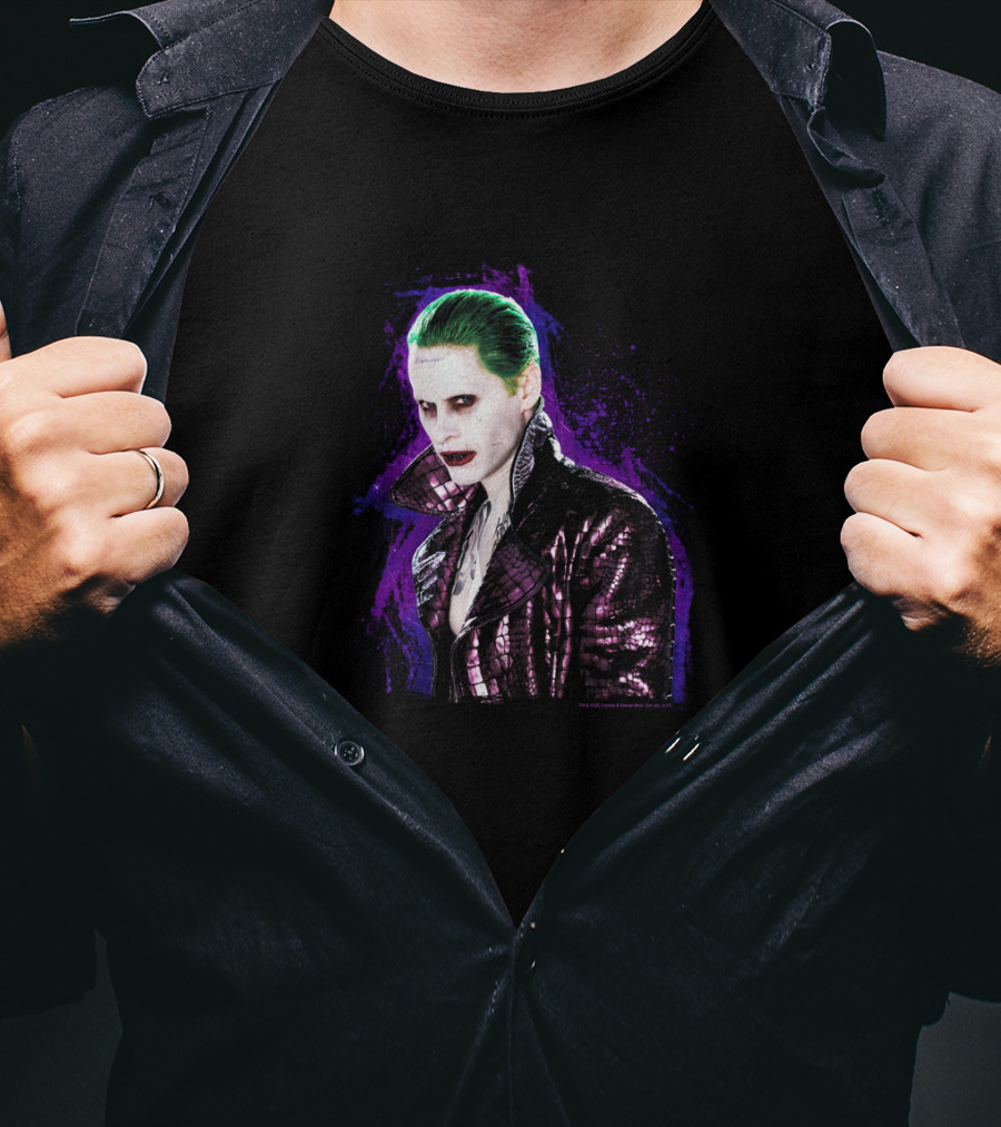 Suicide Squad Joker Stare Green Hair Purple Background T-Shirt