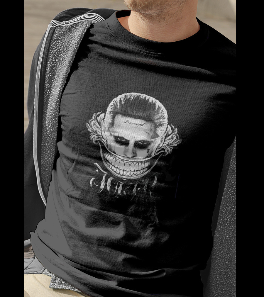 Damaged Joker Face With Wide Grin And Joker Text T-Shirt