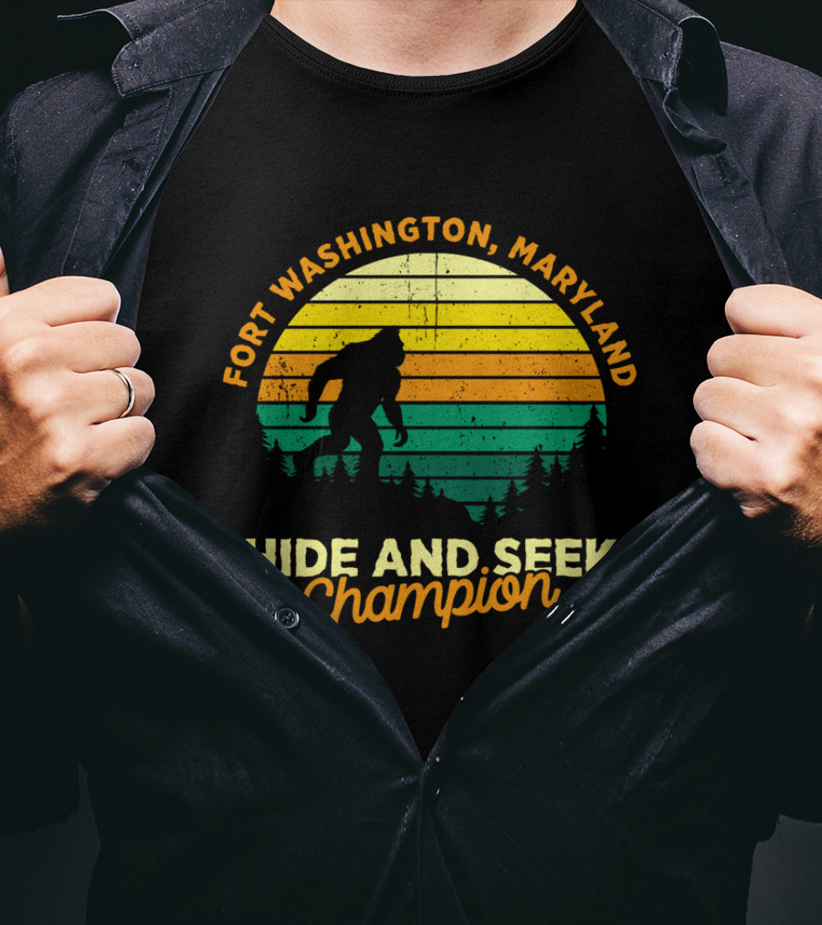 Fort Washington Maryland Bigfoot Hide And Seek Champion Retro T-Shirt
