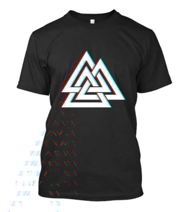 Trippy Valknut Symbol Nordic Wiccan Glitch Effect T-Shirt
