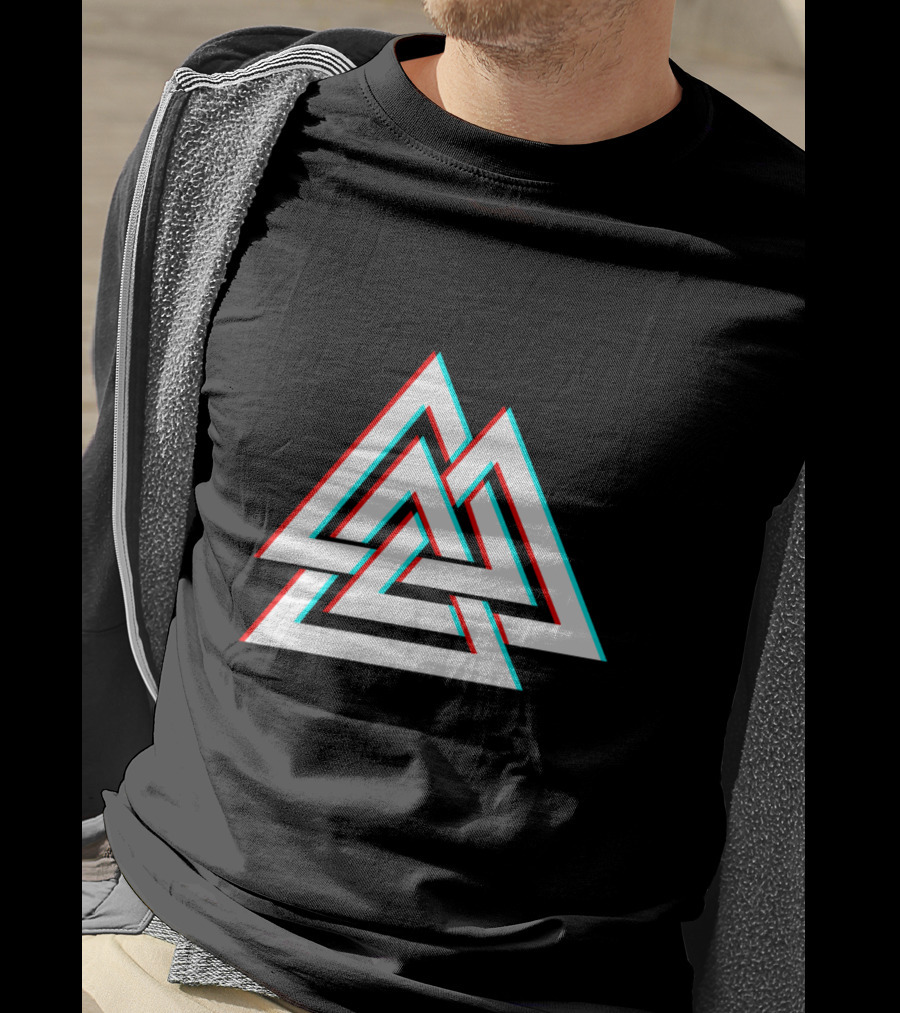 Trippy Valknut Symbol Nordic Wiccan Glitch Effect T-Shirt