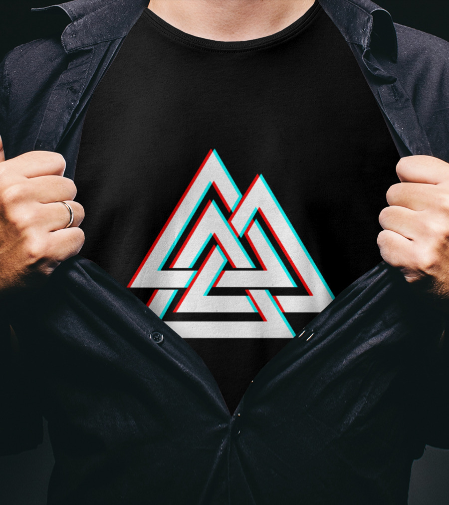 Trippy Valknut Symbol Nordic Wiccan Glitch Effect T-Shirt