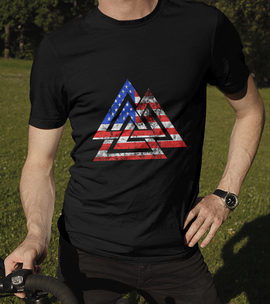 Valknut USA Flag Patriotic Viking Symbol America T-Shirt
