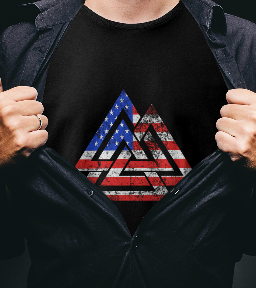 Valknut USA Flag Patriotic Viking Symbol America T-Shirt