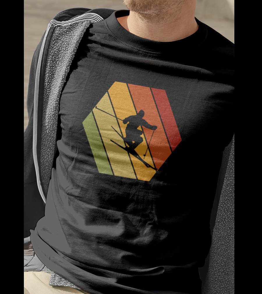 Retro Vintage Skiing Hexagonal T-Shirt