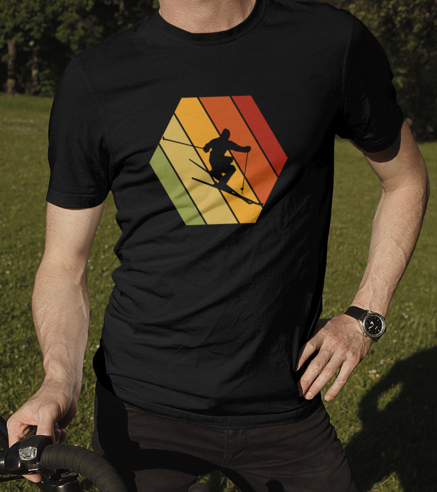 Retro Vintage Skiing Hexagonal T-Shirt