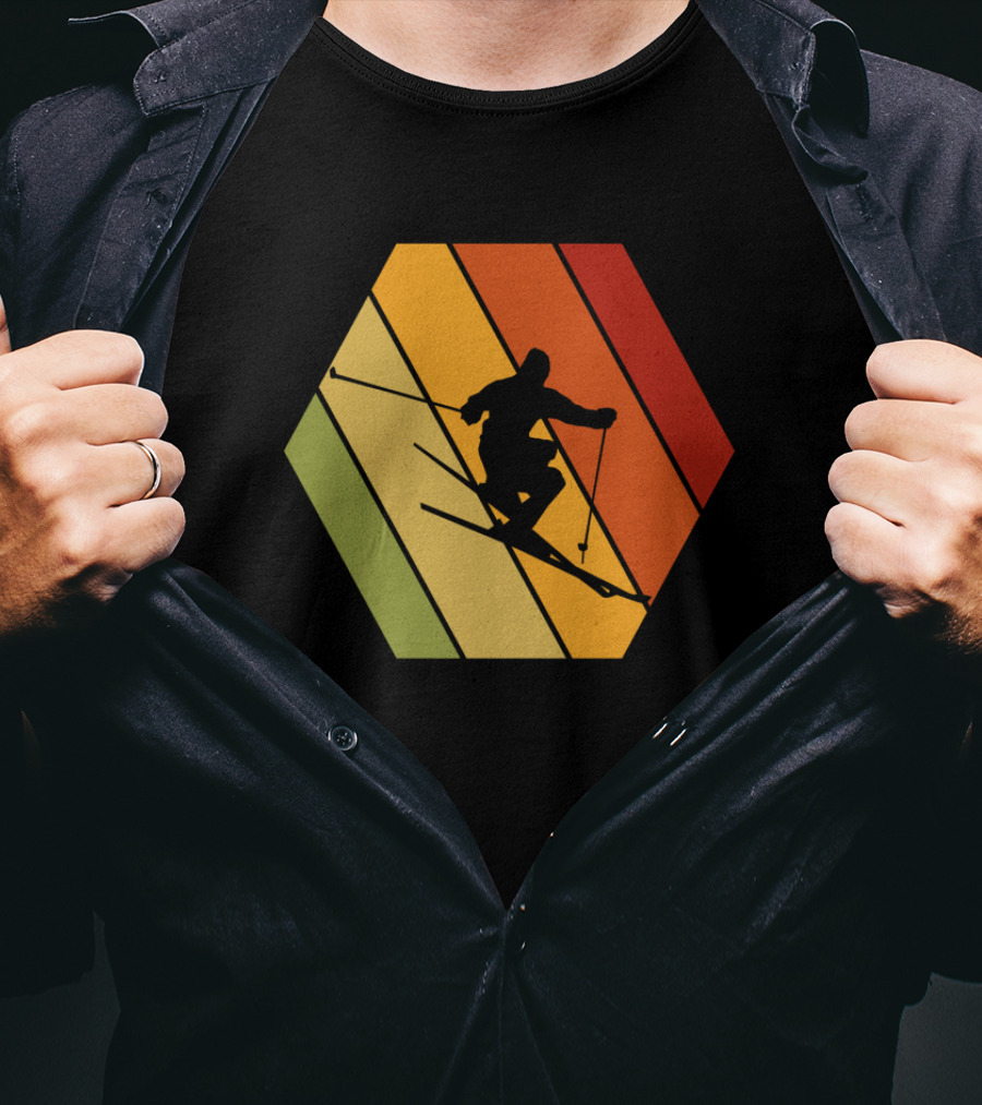 Retro Vintage Skiing Hexagonal T-Shirt