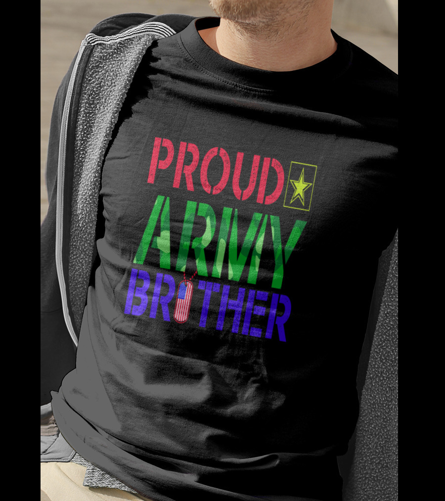 Proud Army Brother With Camo Letters And Star Emblem T-Shirt