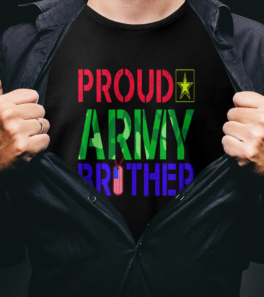 Proud Army Brother With Camo Letters And Star Emblem T-Shirt