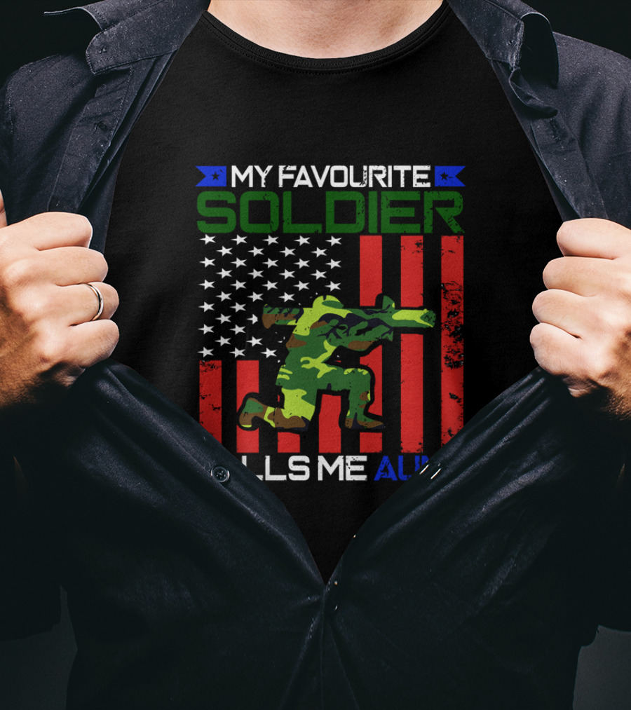 My Favourite Soldier Calls Me Aunt American Flag Camo Soldier T-Shirt