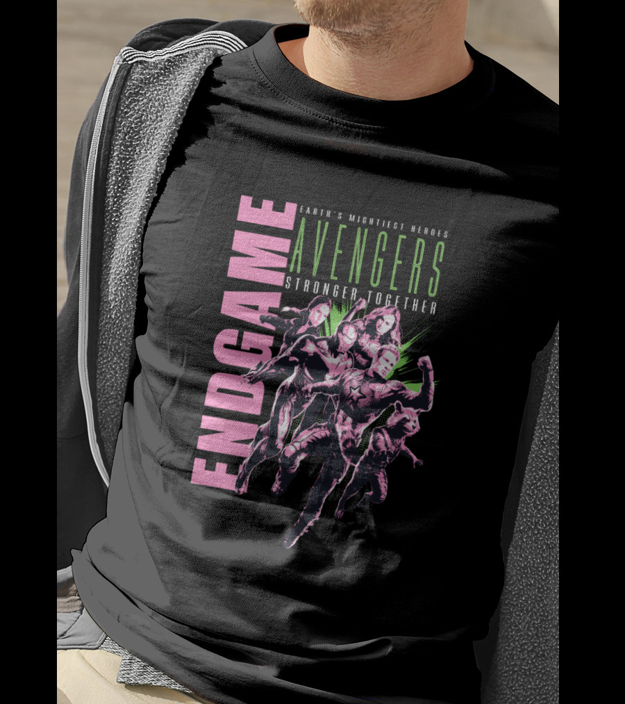Endgame Earth's Mightiest Heroes Avengers Stronger Together Neon Text T-Shirt