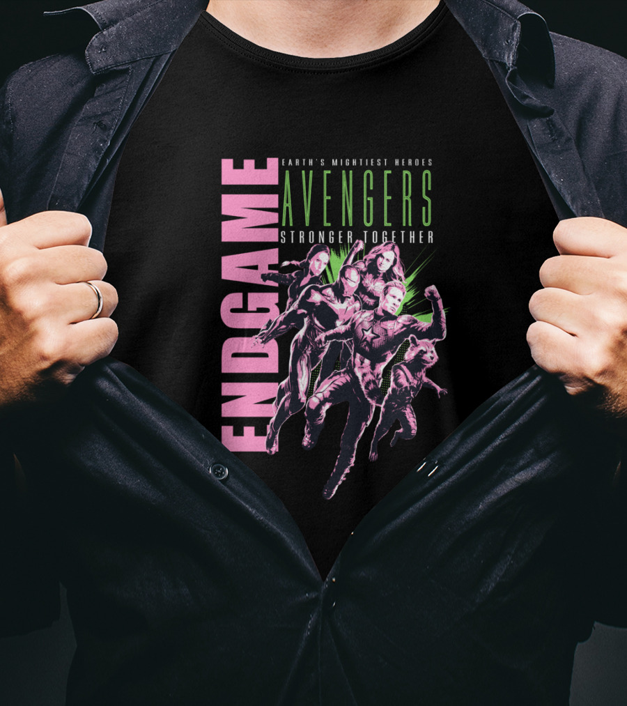 Endgame Earth's Mightiest Heroes Avengers Stronger Together Neon Text T-Shirt