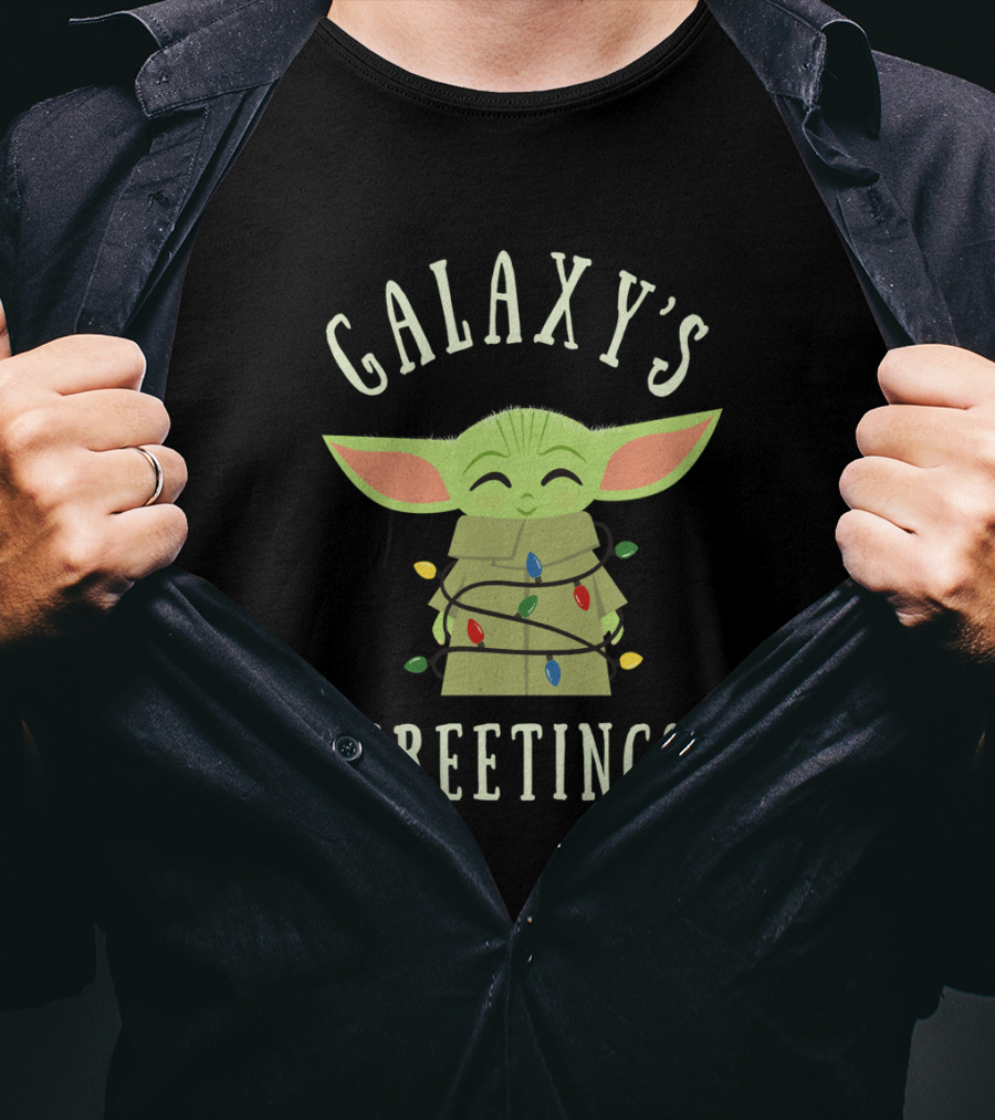 Galaxy's Greetings The Mandalorian The Child Wrapped In Lights T-Shirt