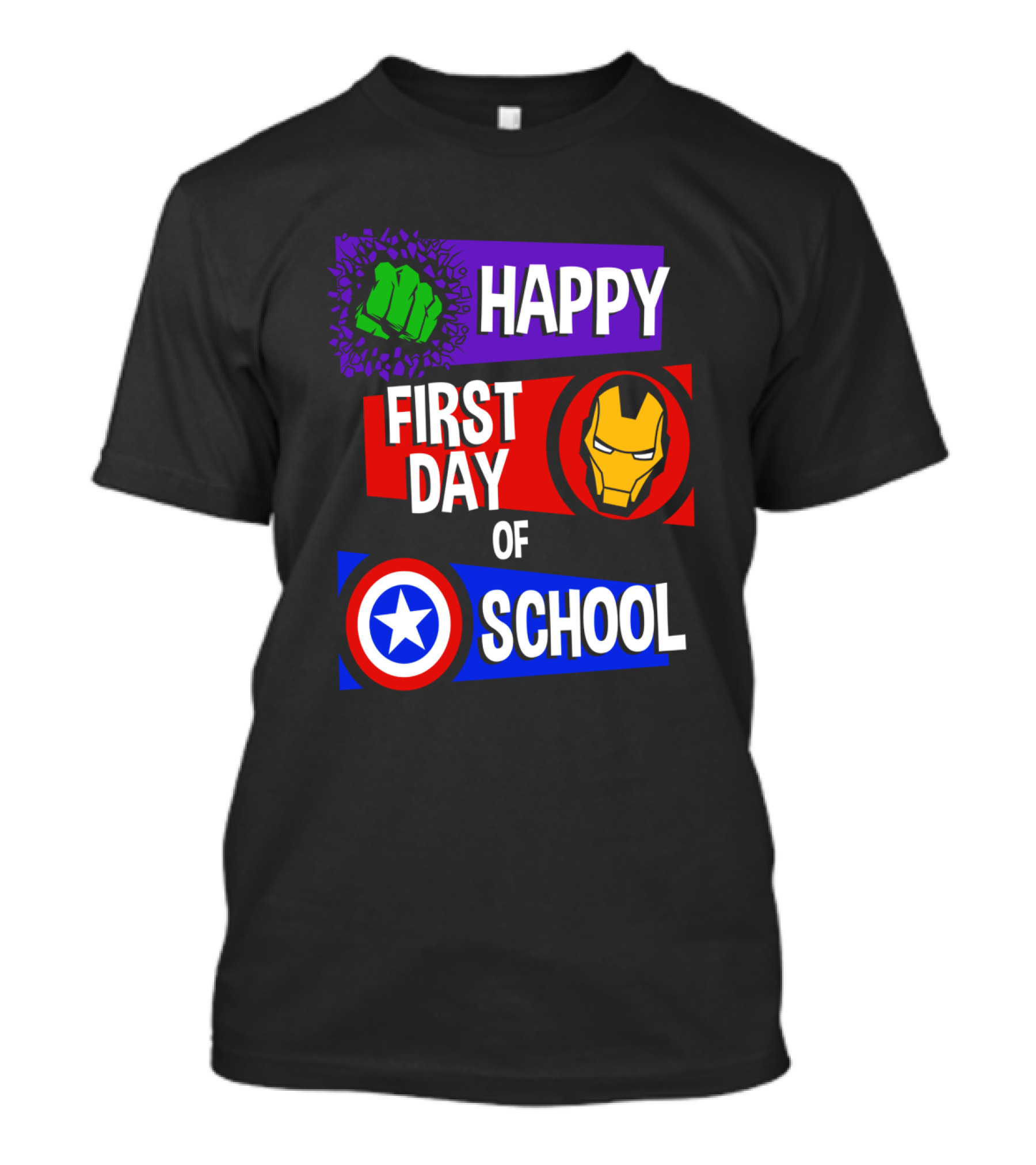 Marvel Avengers Happy First Day Of School Hulk Iron Man Captain America T-Shirt