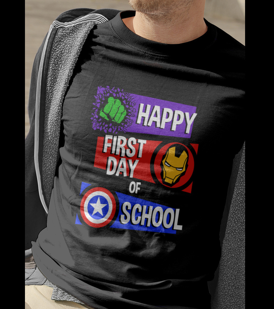 Marvel Avengers Happy First Day Of School Hulk Iron Man Captain America T-Shirt