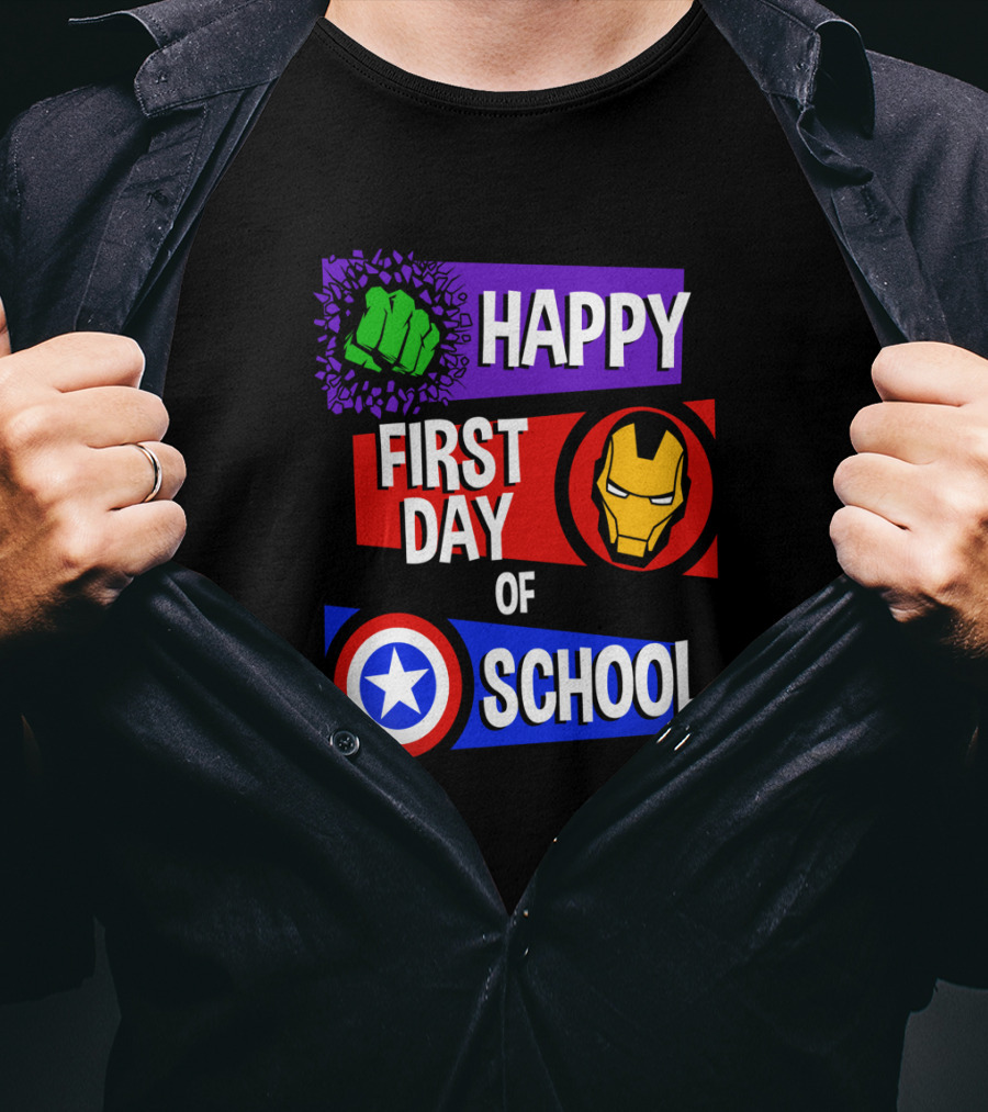Marvel Avengers Happy First Day Of School Hulk Iron Man Captain America T-Shirt