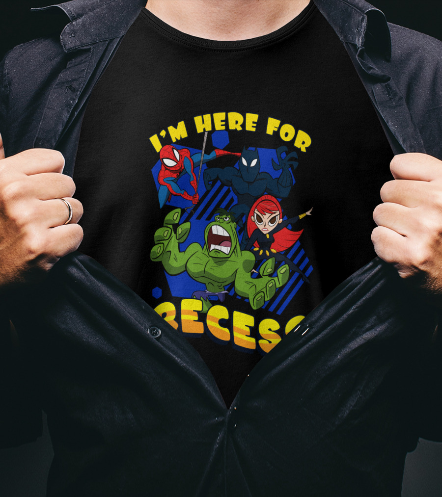 Marvel Avengers I'm Here For Recess Spiderman Black Widow Hulk T-Shirt