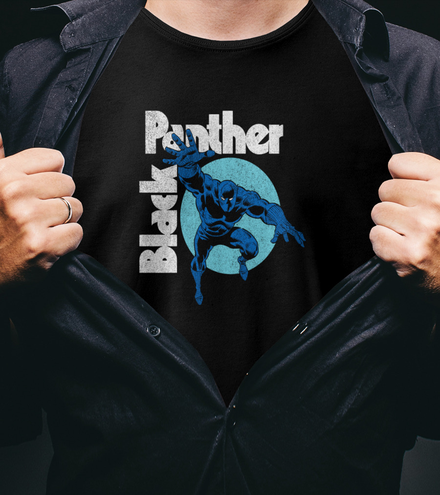 Marvel Black Panther Blue Heroic Pose Circle T-Shirt