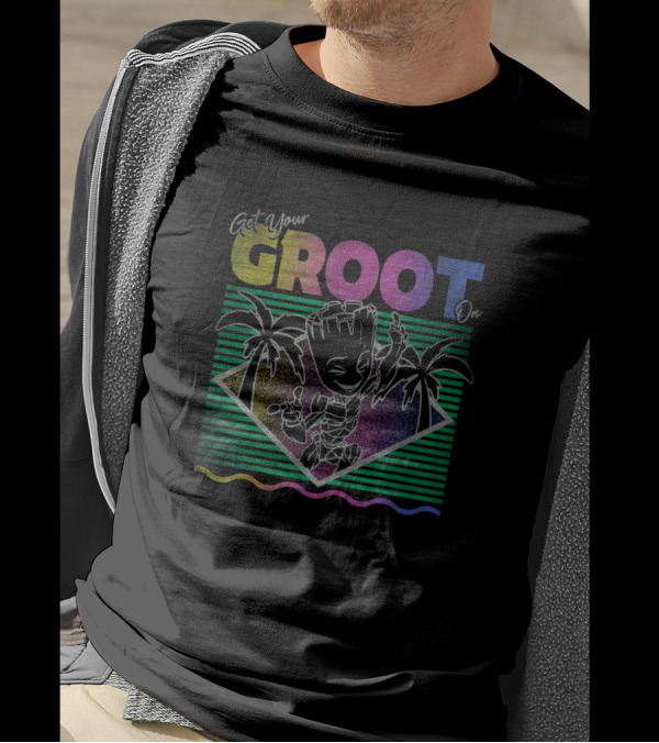 Marvel Guardians Of The Galaxy Get Your Groot On Retro Neon Palm Trees T-Shirt