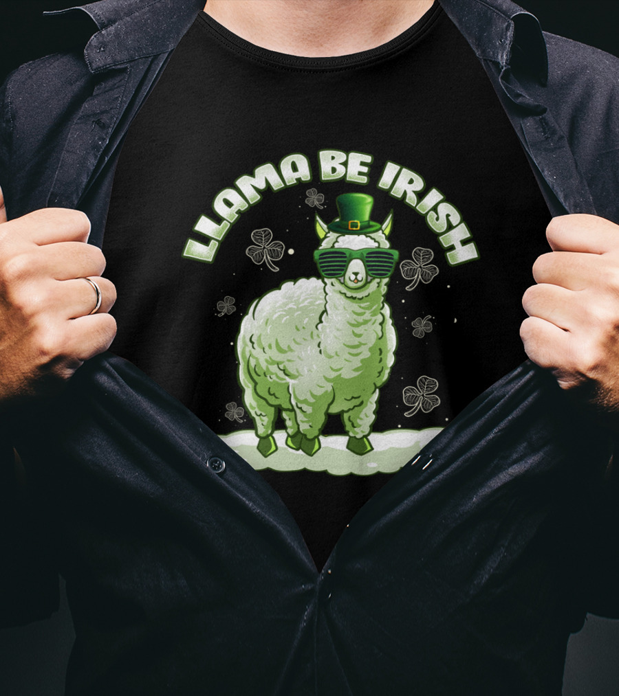 Llama Be Irish Shamrock Sunglasses St. Patrick's Day Green Llama With Hat T-Shirt