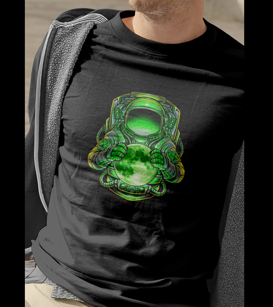 Irish Astronaut Holding Green Moon St Patricks Day Space Galaxy T-Shirt