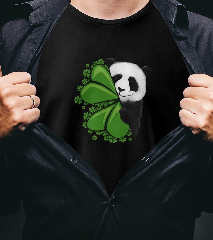 Lucky Clover Panda Shamrocks T-Shirt