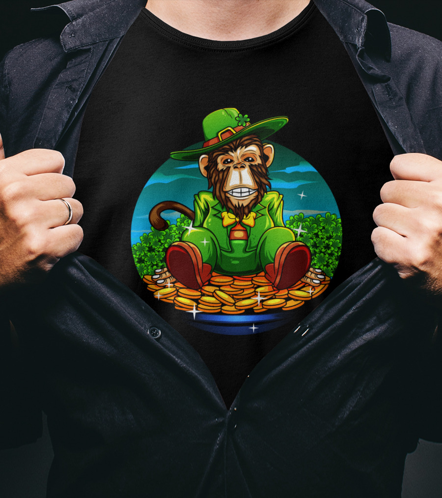 Monkey Irish Gorilla Sitting On A Pot Of Gold In Ireland T-Shirt