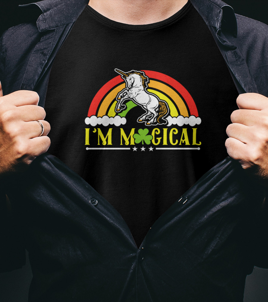 I'm Magical Saint Patrick's Day Shamrock Unicorn Rainbow T-Shirt