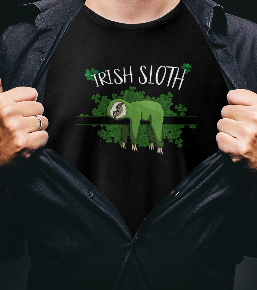 Irish Sloth Sleepy Chillin Green Shamrocks T-Shirt